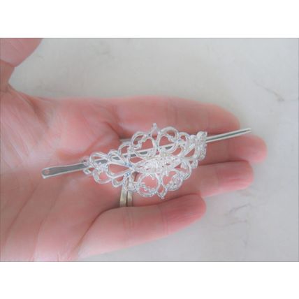 Small gold or silver filigree metal hair slide stick clip barrette