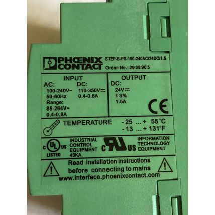 NEW PHOENIX STEP-B-PS-100-240AC/24DC/1.5 POWER SUPPLY,29 38 90 5,Di