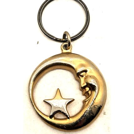 2" Crescent Moon Stars Keychain Purse/Luggage Charm Clip Fob Gold-Tone (B83)