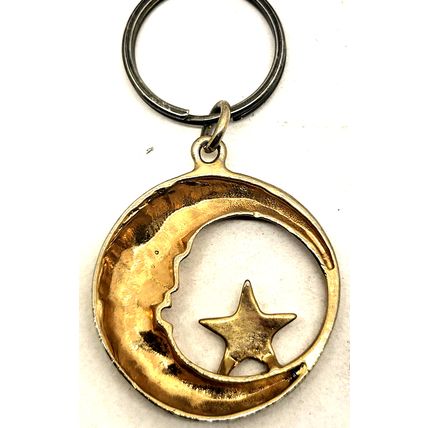 2" Crescent Moon Stars Keychain Purse/Luggage Charm Clip Fob Gold-Tone (B83)