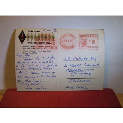 BALMORAL HOTEL SAN JOSE, COSTA RICA used postcard 1972 pm =