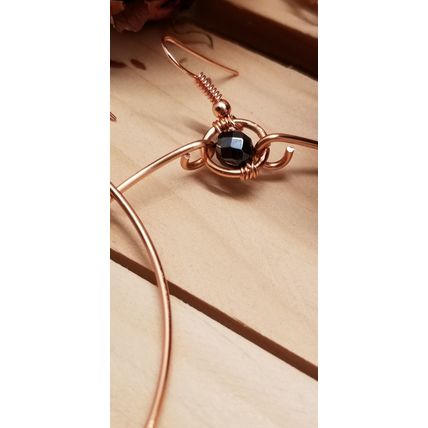 Handmade Hematite Copper Hoop Wire Wrapped Earrings