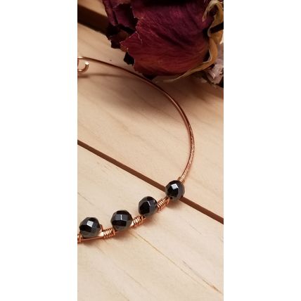 Handmade Hematite Copper Hoop Wire Wrapped Earrings