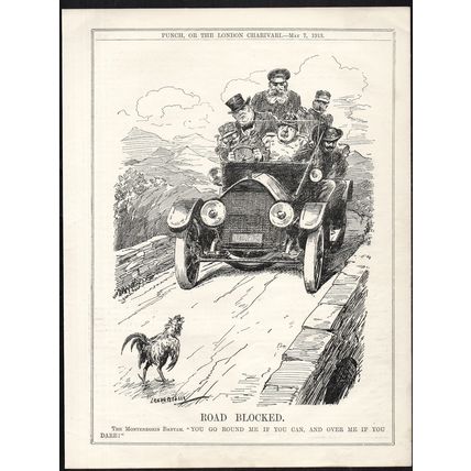 ROAD BLOCKED 1913 Leonard Raven-Hill - Montenegro PUNCH CARTOON PAGE