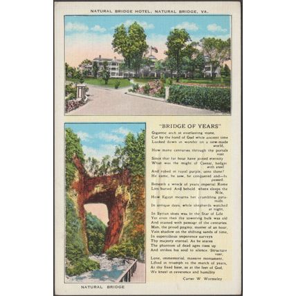 Natural Bridge Hotel, Natural Bridge, Virginia, 1938 - EC Kropp Postcard
