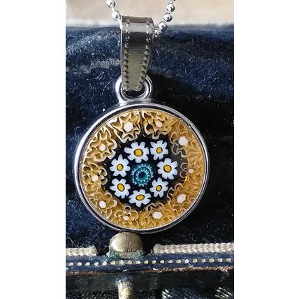 Vintage 1990-s Murano Glass Millefiori Silver Pendant on 18 inch Chain