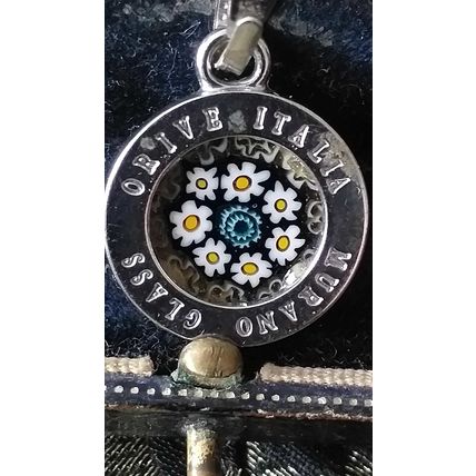 Vintage 1990-s Murano Glass Millefiori Silver Pendant on 18 inch Chain