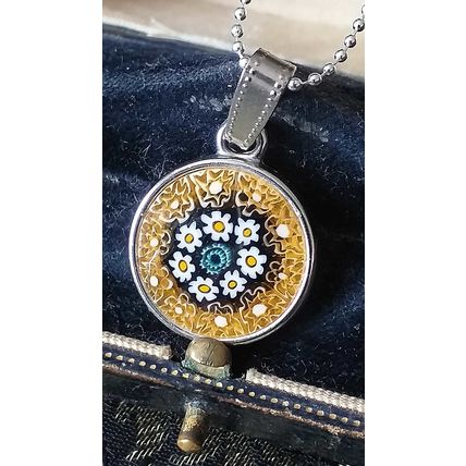 Vintage 1990-s Murano Glass Millefiori Silver Pendant on 18 inch Chain
