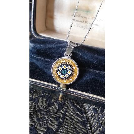 Vintage 1990-s Murano Glass Millefiori Silver Pendant on 18 inch Chain
