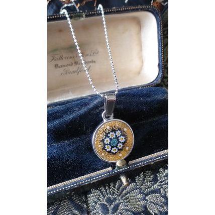 Vintage 1990-s Murano Glass Millefiori Silver Pendant on 18 inch Chain