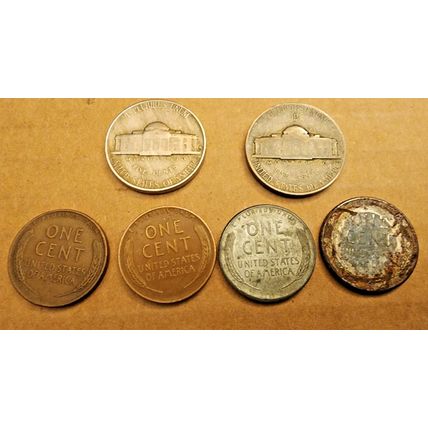 Lot of 9 Coins 2 Steel 1943 Pennies 3 Jefferson Nickels 1941-54 4 Wheat Pennies