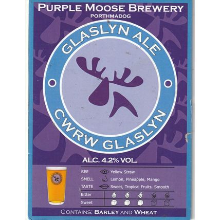 UNUSED PUMP CLIP FRONT - PURPLE MOOSE BREWERY (WALES) - GLASLYN ALE