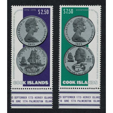 Cook Is. Captain Cook's Voyage Coins 2v 1974 MNH SG#492-493