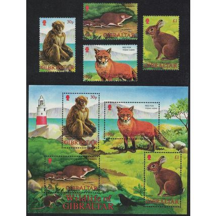 Gibraltar Fox Monkey Wildlife of Gibraltar Lighthouse 4v+MS 2002 MNH
