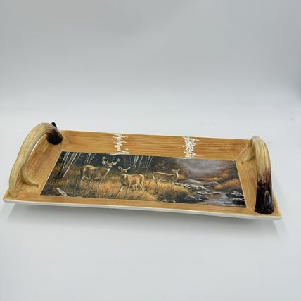 Wild Wings Whitetail Deer Antler Serving Tray Dish Oct Mist 2008 By R Millete