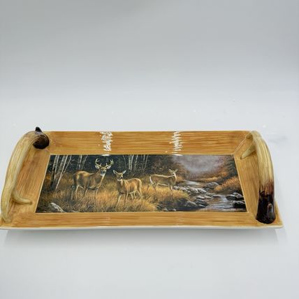 Wild Wings Whitetail Deer Antler Serving Tray Dish Oct Mist 2008 By R Millete