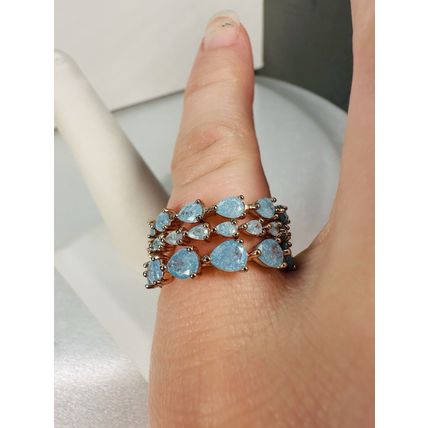 Bomb Party Ring Jewelry Sz7 3Pc Band Set Lot Bundle Blue Ice Crystal Rose Gold P