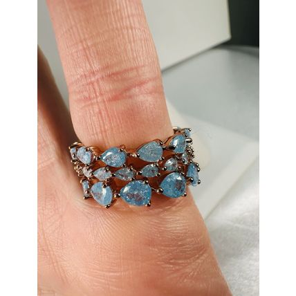 Bomb Party Ring Jewelry Sz7 3Pc Band Set Lot Bundle Blue Ice Crystal Rose Gold P