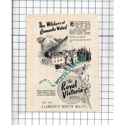 The Royal Victoria Hotel Llanberis North Wales - 1954 SMALL Advert