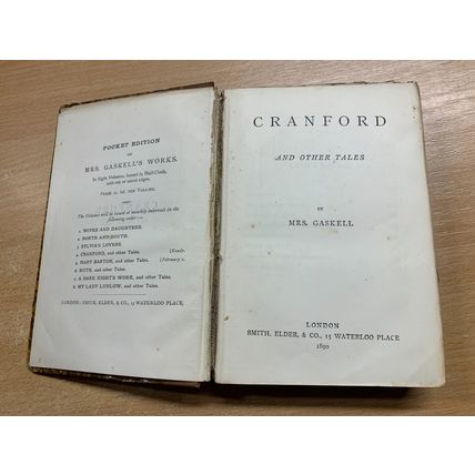 1890 MRS GASKELL "CRANFORD" FICTION ANTIQUE HARDBACK BOOK (P3)