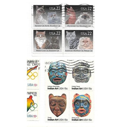USA 1980S CATS & MASKS BLOCKS OF FOUR NJA CUSTOMER REQUEST