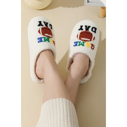 White GAME DAY Rugby Football Plush Slippers