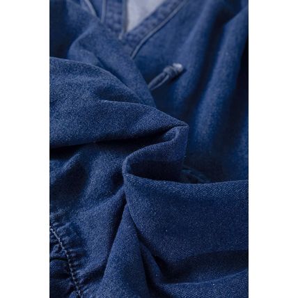 Blue Drawstring High Waist Puff Sleeve Denim Mini Dress