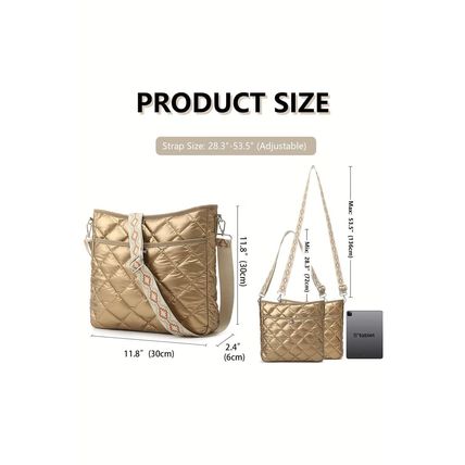 Gold Quilted Large Capacity Shoulder Bag