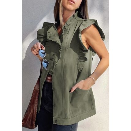 Green Bay Ruffled Patchwork Denim Jacket Vest
