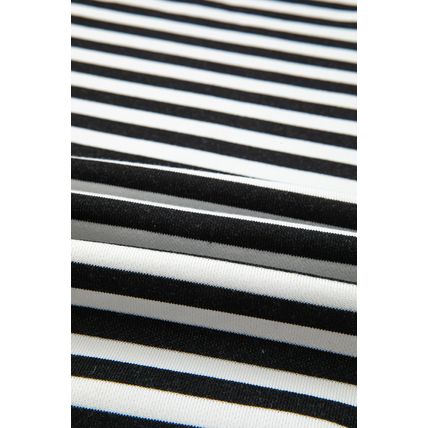 White Stripe Striped Contrast Ribbed Trim Crossed Stitch Drop Shoulder Sweatshir