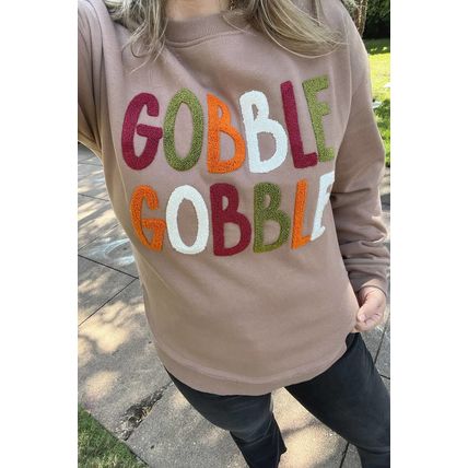 Dark Khaki GOBBLE Letter Graphic Thanksgiving Shift Sweatshirt