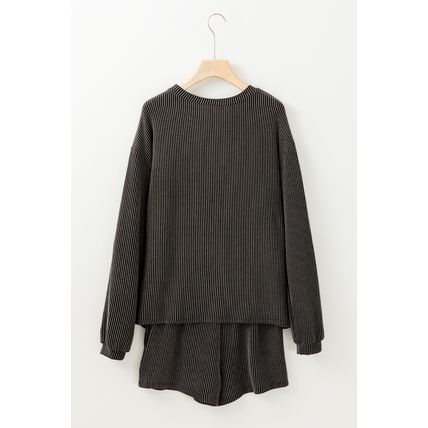 Carbon Grey Colorful Sequin Bow Patched Long Sleeve Top and Shorts Twisted Rib 2
