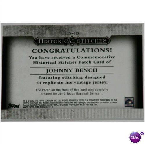 2012 Topps Historical Stitches - #HS-JB - Johnny Bench