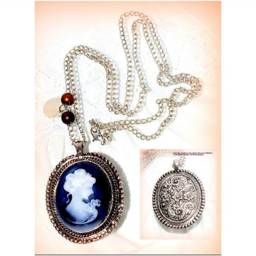 Cameo Pendant Silver Tone Necklace Chain 75 cms Charms Jewellery 345