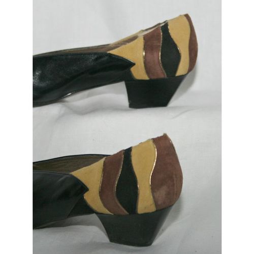 Vintage 1980 Black Multi Shoes Size 6 uk 39 Euro