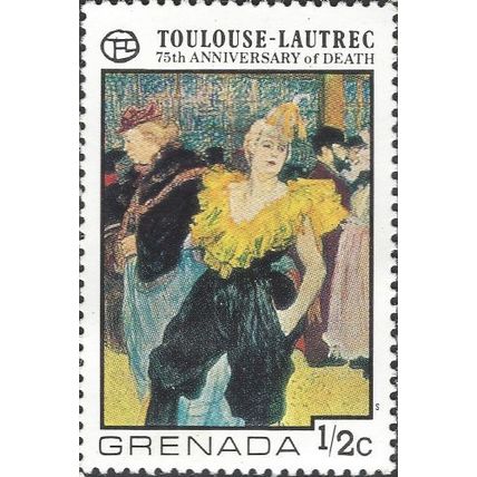 GRENADA, FINE ART, Clown Moulin Rouge, Toulouse-Lautrec, yellow 1976, 2c