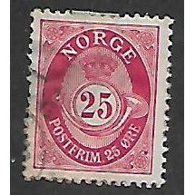 NORWAY 1893 POST HORN TYPE D 25 ORE RED SG 147 FINE USED#