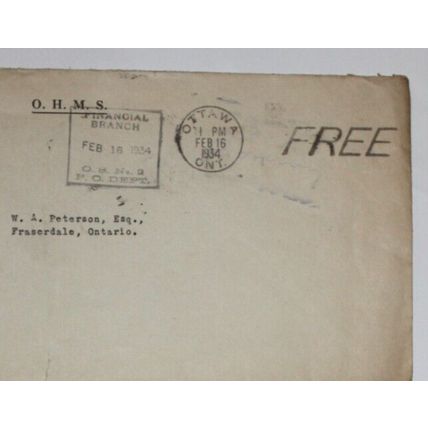 OTTAWA 1934 Registered cover Financial Branch PO Dept Philatelic Section