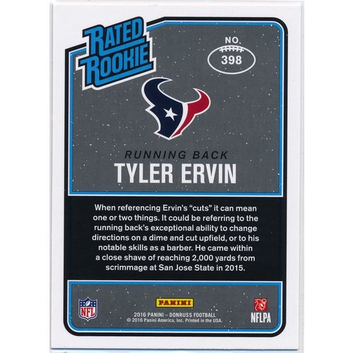 2016 Donruss Football 398 Tyler Ervin Rated Rookie RC Houston Texans