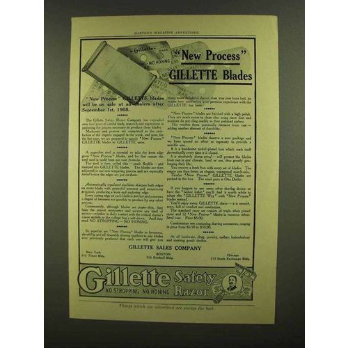 1908 Gillette Safety Razor Blades Ad - New Process