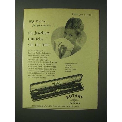 1960 Rotary Golden Tribute Watch Ad - High fashion for your wrist