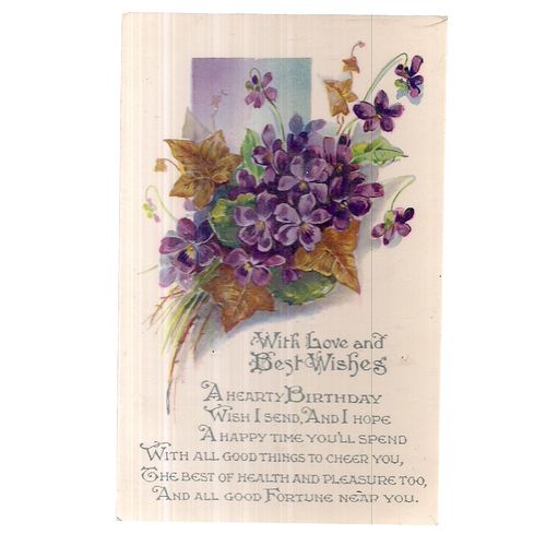 A HEARTY BIRTHDAY used vintage postcard by Wildt & Kray LOVE & BEST WISHES (A) =