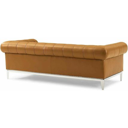 Chesterfield Sofa Genuine Top Grain Soft Gray or Tan Leather Diamond Tufted