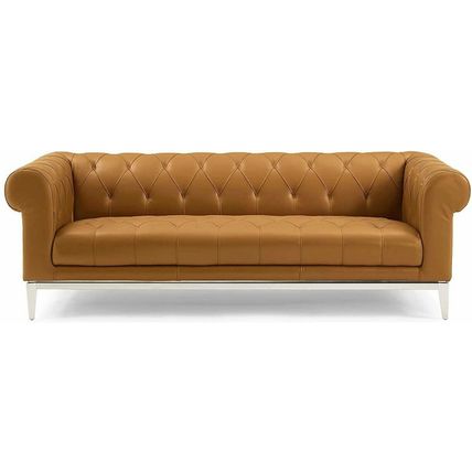 Chesterfield Sofa Genuine Top Grain Soft Gray or Tan Leather Diamond Tufted