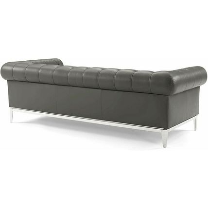 Chesterfield Sofa Genuine Top Grain Soft Gray or Tan Leather Diamond Tufted