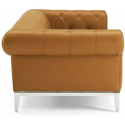 Chesterfield Sofa Genuine Top Grain Soft Gray or Tan Leather Diamond Tufted