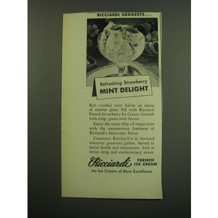 1949 Ricciardi French Ice Cream Ad - Refreshing strawberry mint delight