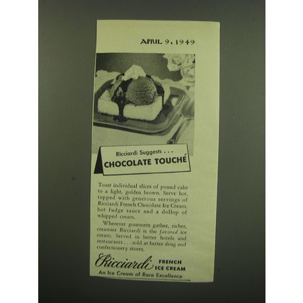 1949 Ricciardi French Ice Cream Ad - Ricciardi suggests.. chocolate touche