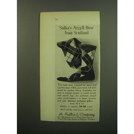 1949 A. Sulka Argyll Hose Ad - Sulka's Argyll Hose from Scotland