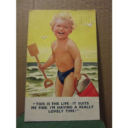 KIDDY SEASIDE POSTCARD used BAMFORTH & CO. no 835 brown triangle 1952 pm boy #